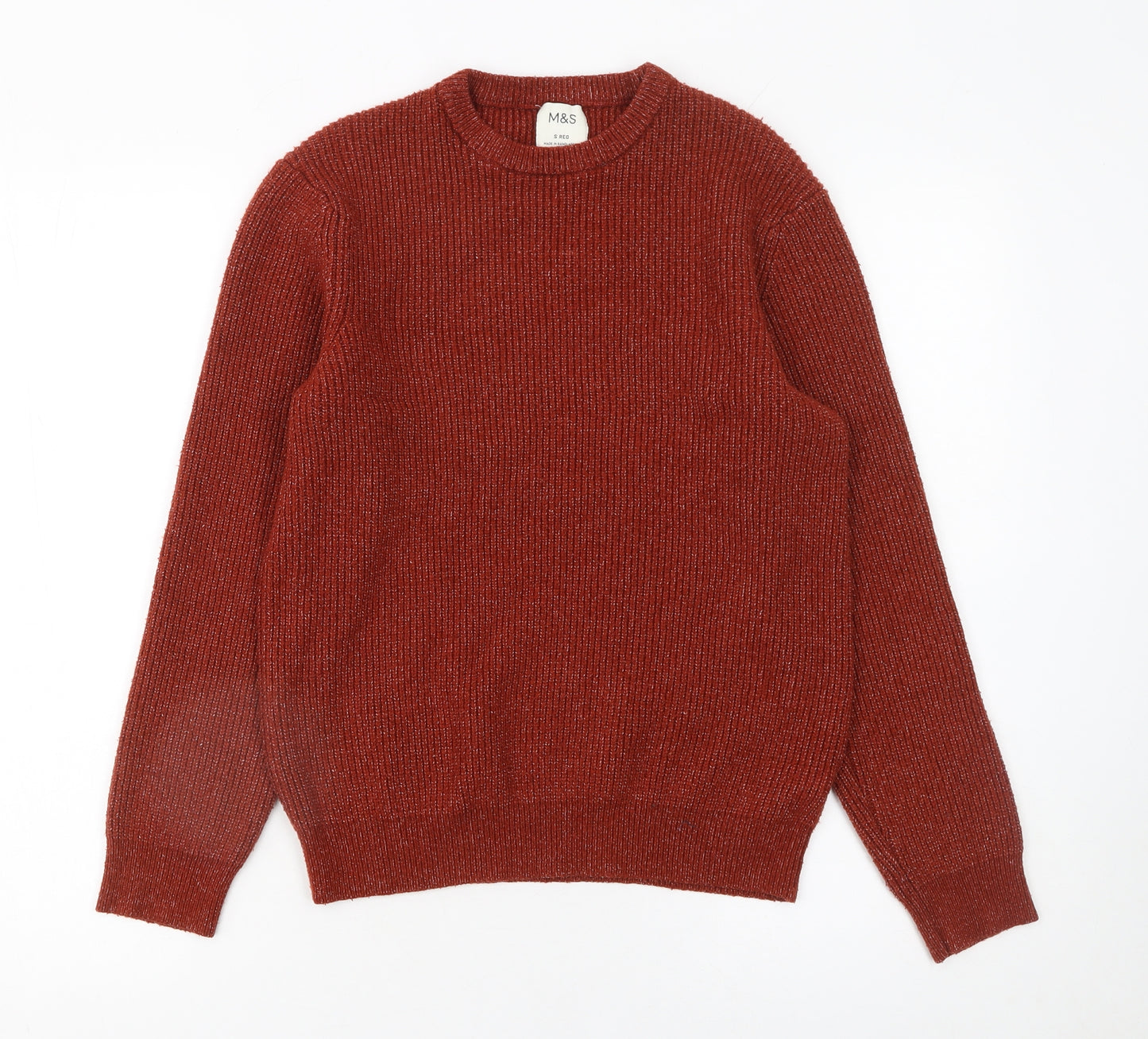 Marks and Spencer Men’s Red Chunky Knit Crew Neck Jumper Size S