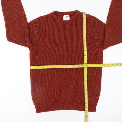 Marks and Spencer Men’s Red Chunky Knit Crew Neck Jumper Size S