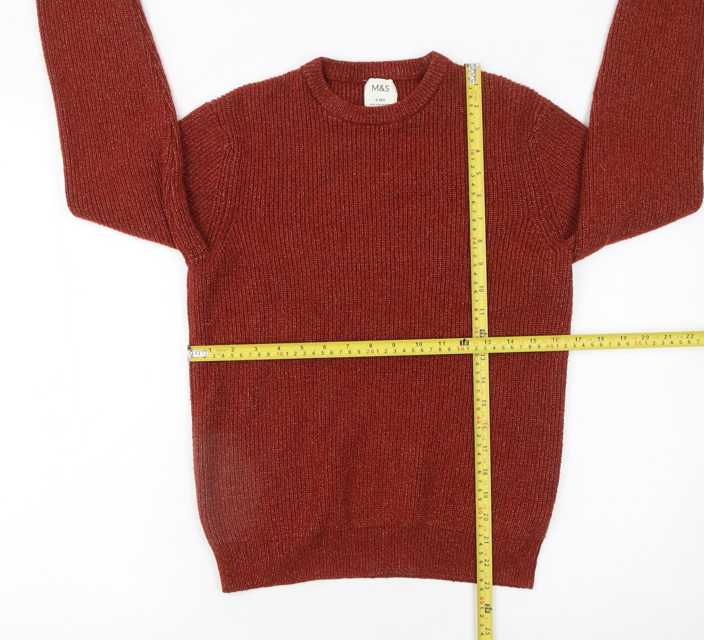 Marks and Spencer Men’s Red Chunky Knit Crew Neck Jumper Size S