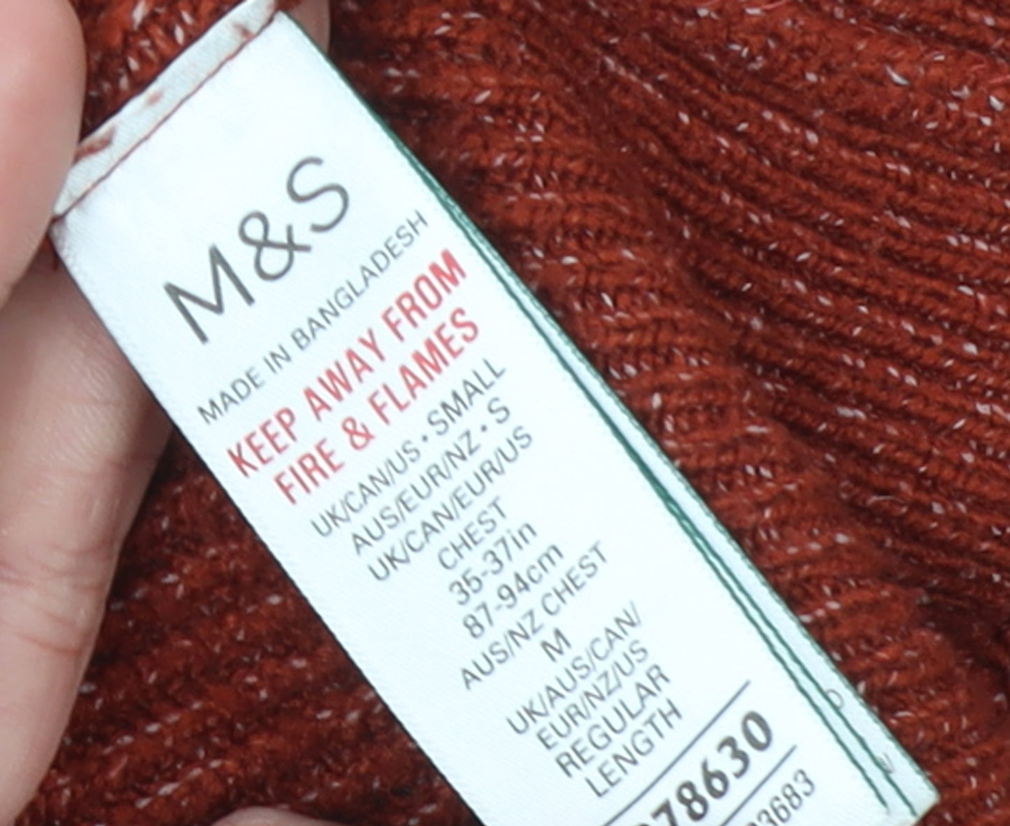 Marks and Spencer Men’s Red Chunky Knit Crew Neck Jumper Size S