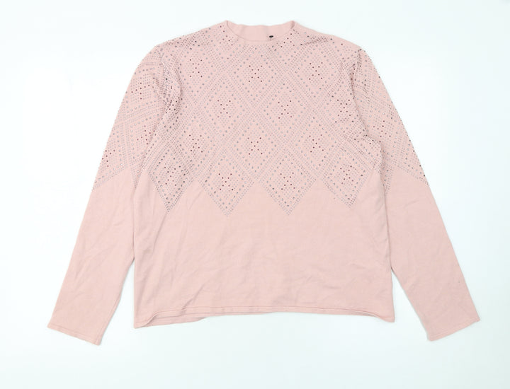 Roman Womens Pink Mock Neck Rhinestone Knit Jumper Size 14