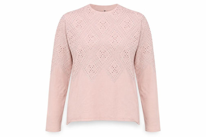 Roman Womens Pink Mock Neck Rhinestone Knit Jumper Size 14