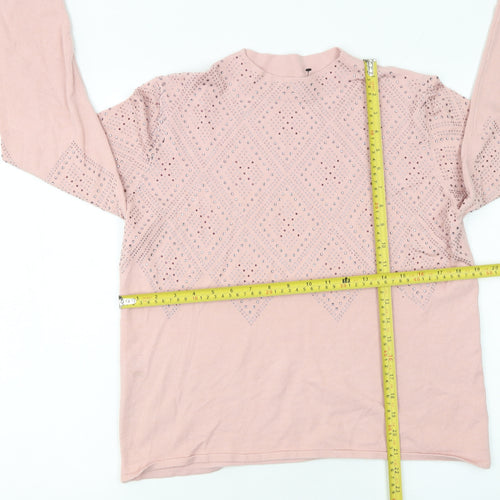Roman Womens Pink Mock Neck Rhinestone Knit Jumper Size 14