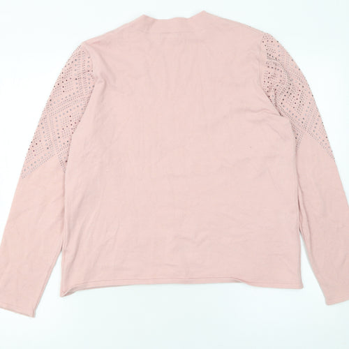 Roman Womens Pink Mock Neck Rhinestone Knit Jumper Size 14