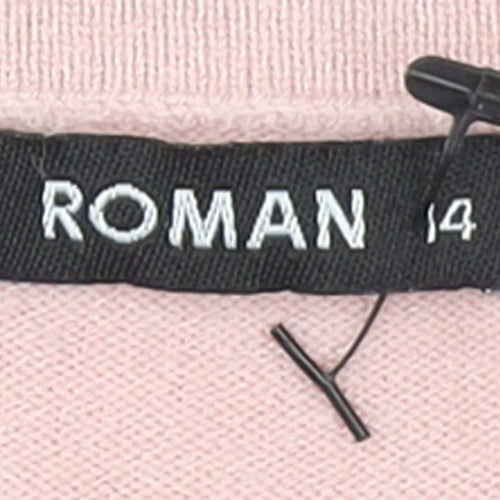 Roman Womens Pink Mock Neck Rhinestone Knit Jumper Size 14