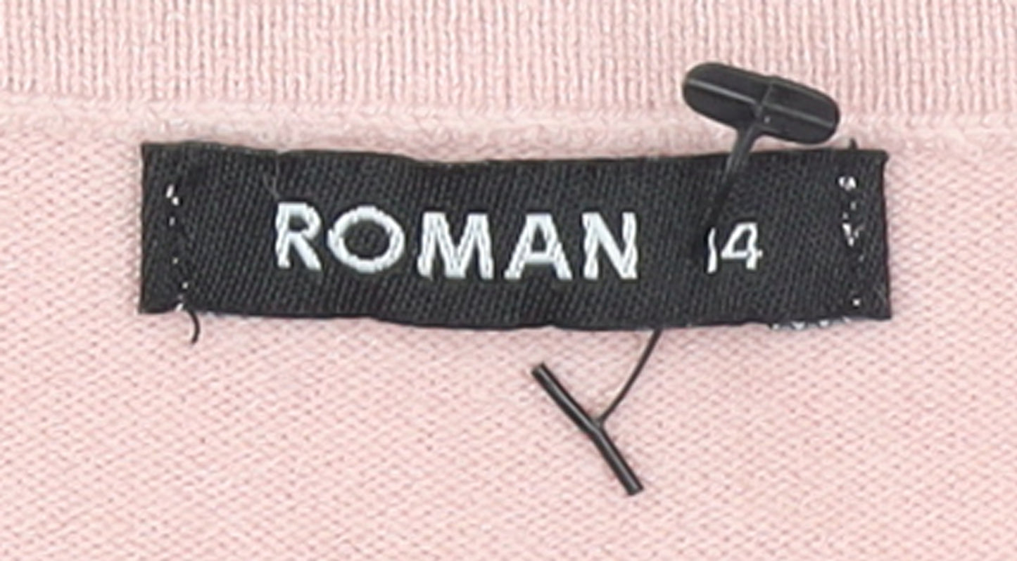 Roman Womens Pink Mock Neck Rhinestone Knit Jumper Size 14