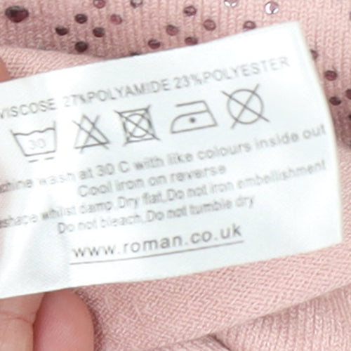 Roman Womens Pink Mock Neck Rhinestone Knit Jumper Size 14