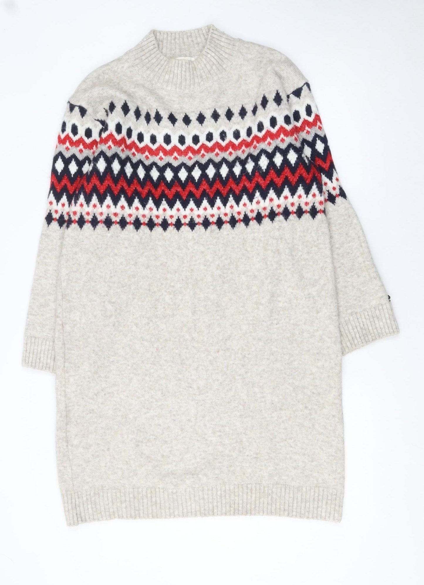 H&M MAMA Women Beige Fair Isle Knit Jumper Dress Size S Maternity Winter
