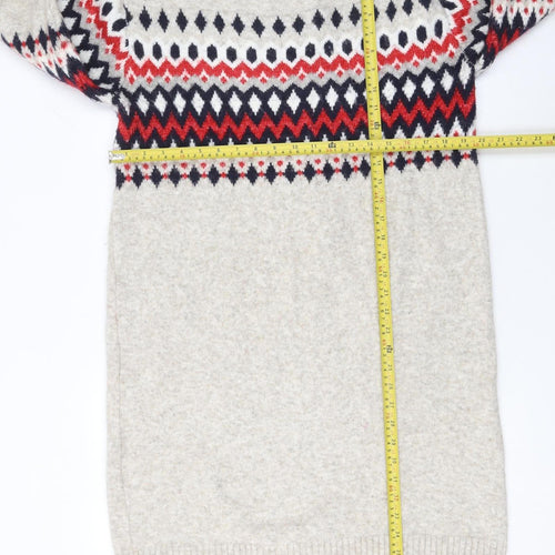 H&M MAMA Women Beige Fair Isle Knit Jumper Dress Size S Maternity Winter