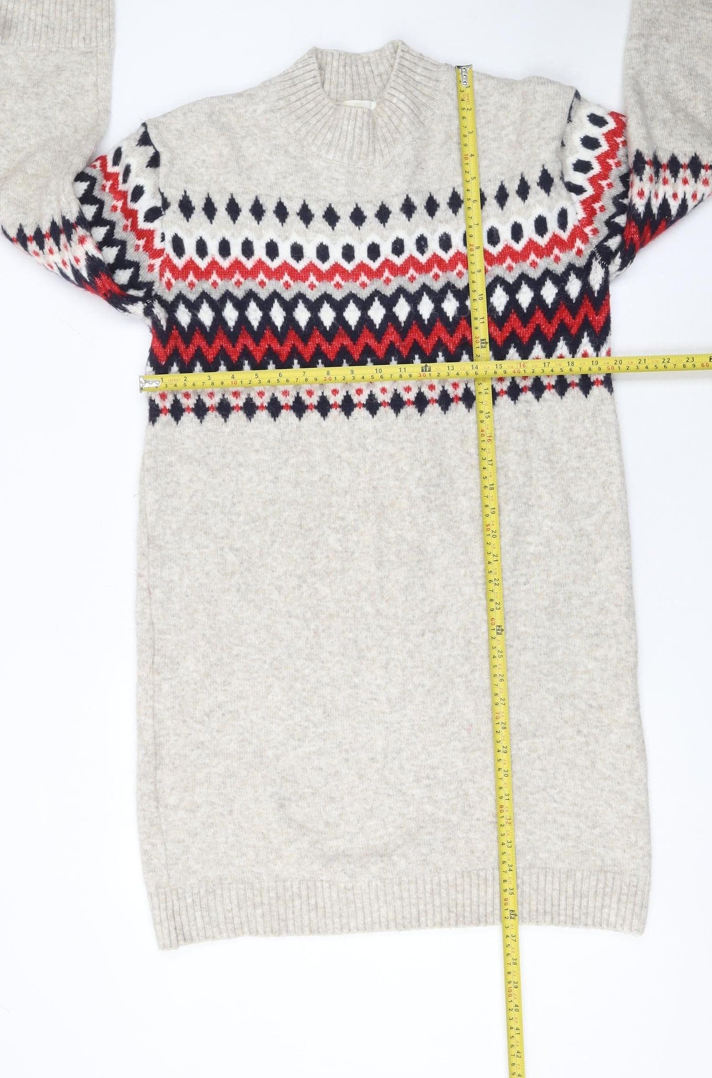 H&M MAMA Women Beige Fair Isle Knit Jumper Dress Size S Maternity Winter