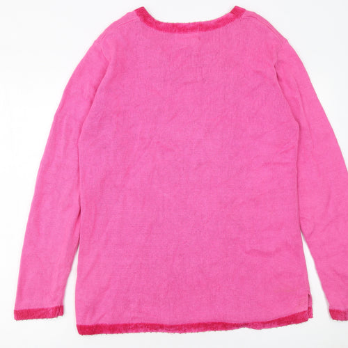 The Quacker Factory Womens Pink Sequin Snowman V-Neck Jumper Small