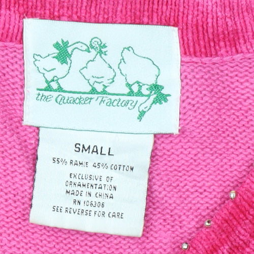 The Quacker Factory Womens Pink Sequin Snowman V-Neck Jumper Small