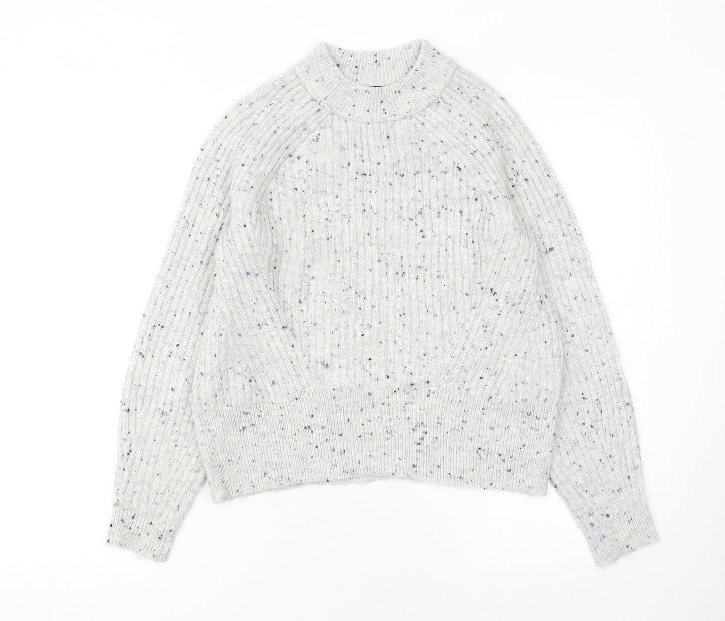 Marks and Spencer Women's Grey XS Chunky Knit Mock Neck Jumper