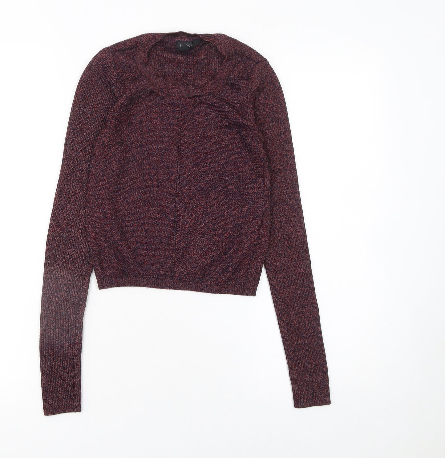 Topshop Womens Multicoloured Knit Long Sleeve Cropped Blouse Size 8