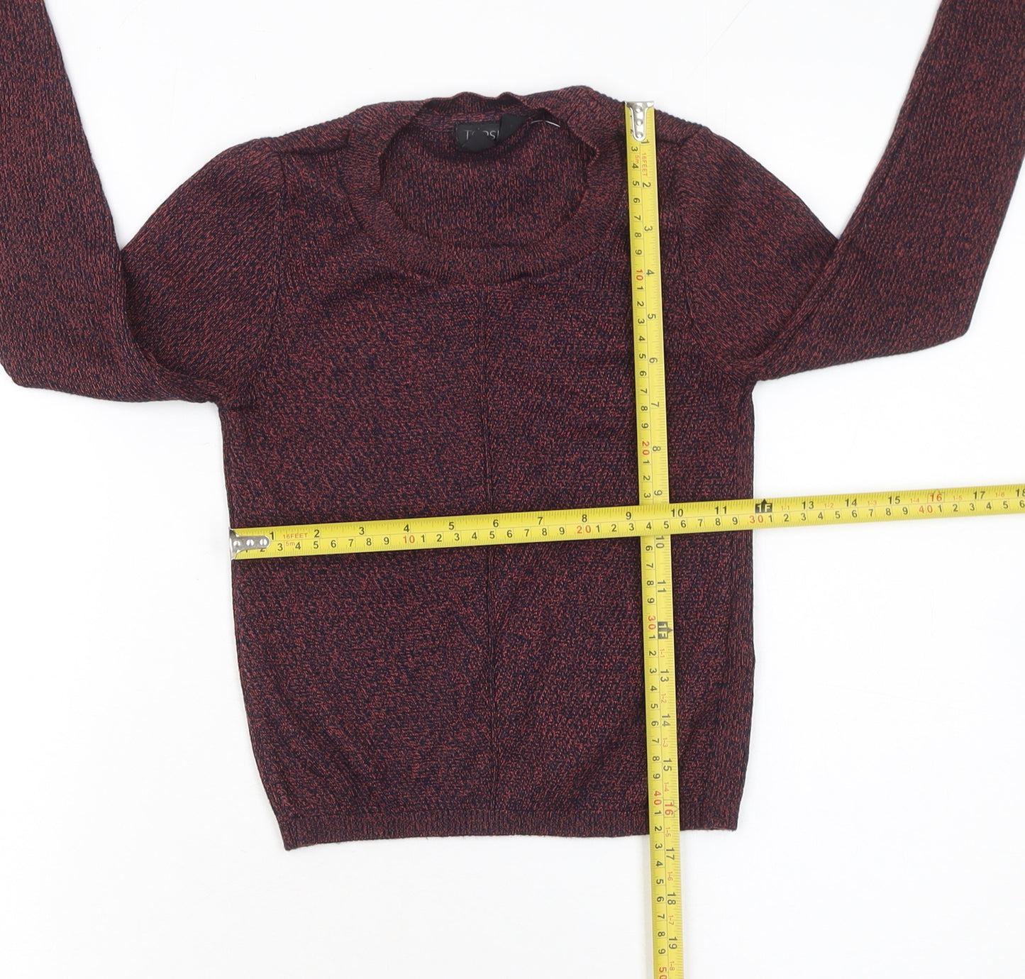 Topshop Womens Multicoloured Knit Long Sleeve Cropped Blouse Size 8