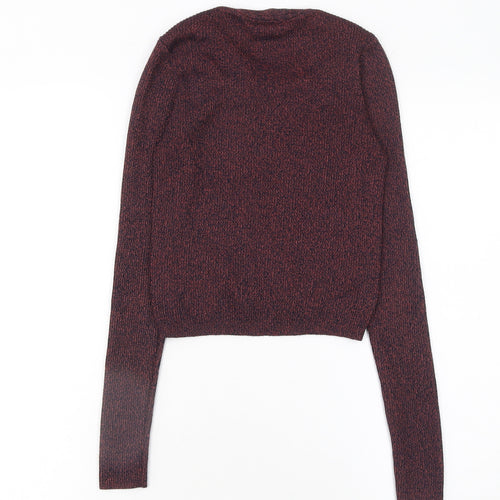 Topshop Womens Multicoloured Knit Long Sleeve Cropped Blouse Size 8