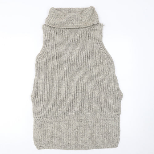 Seduce Women Beige Sleeveless Roll Neck Chunky Knit Vest Jumper Size 12