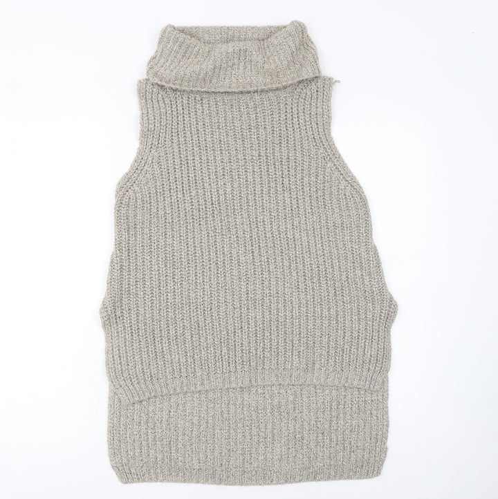 Seduce Women Beige Sleeveless Roll Neck Chunky Knit Vest Jumper Size 12