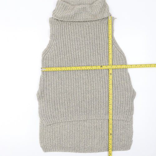 Seduce Women Beige Sleeveless Roll Neck Chunky Knit Vest Jumper Size 12