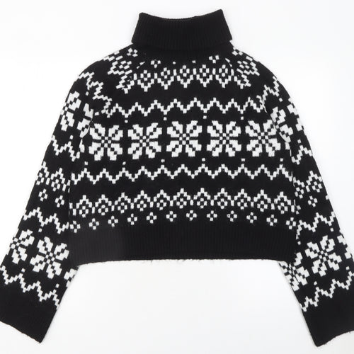 Divided Womens Black Fair Isle Roll Neck Knit Jumper Size 12