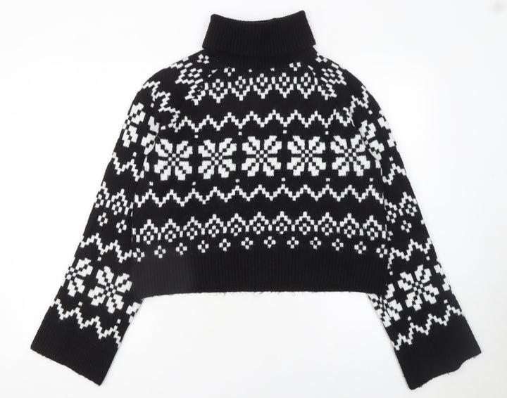 Divided Womens Black Fair Isle Roll Neck Knit Jumper Size 12