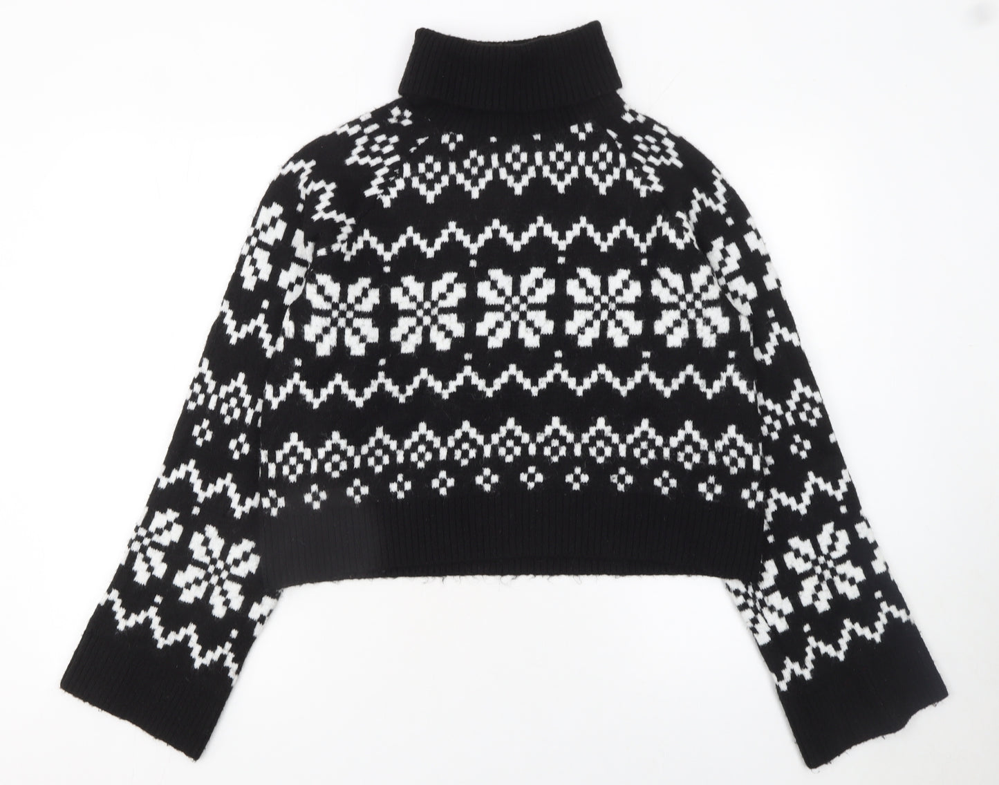 Divided Womens Black Fair Isle Roll Neck Knit Jumper Size 12