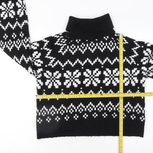Divided Womens Black Fair Isle Roll Neck Knit Jumper Size 12