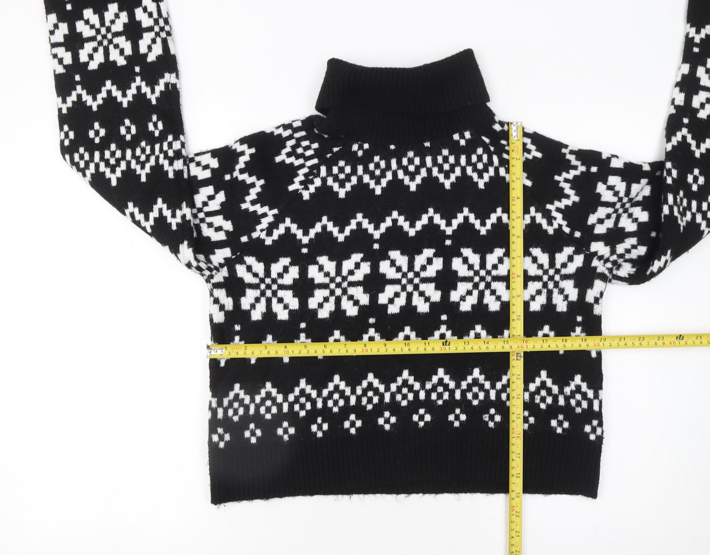 Divided Womens Black Fair Isle Roll Neck Knit Jumper Size 12