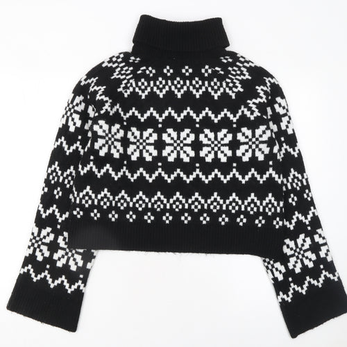 Divided Womens Black Fair Isle Roll Neck Knit Jumper Size 12