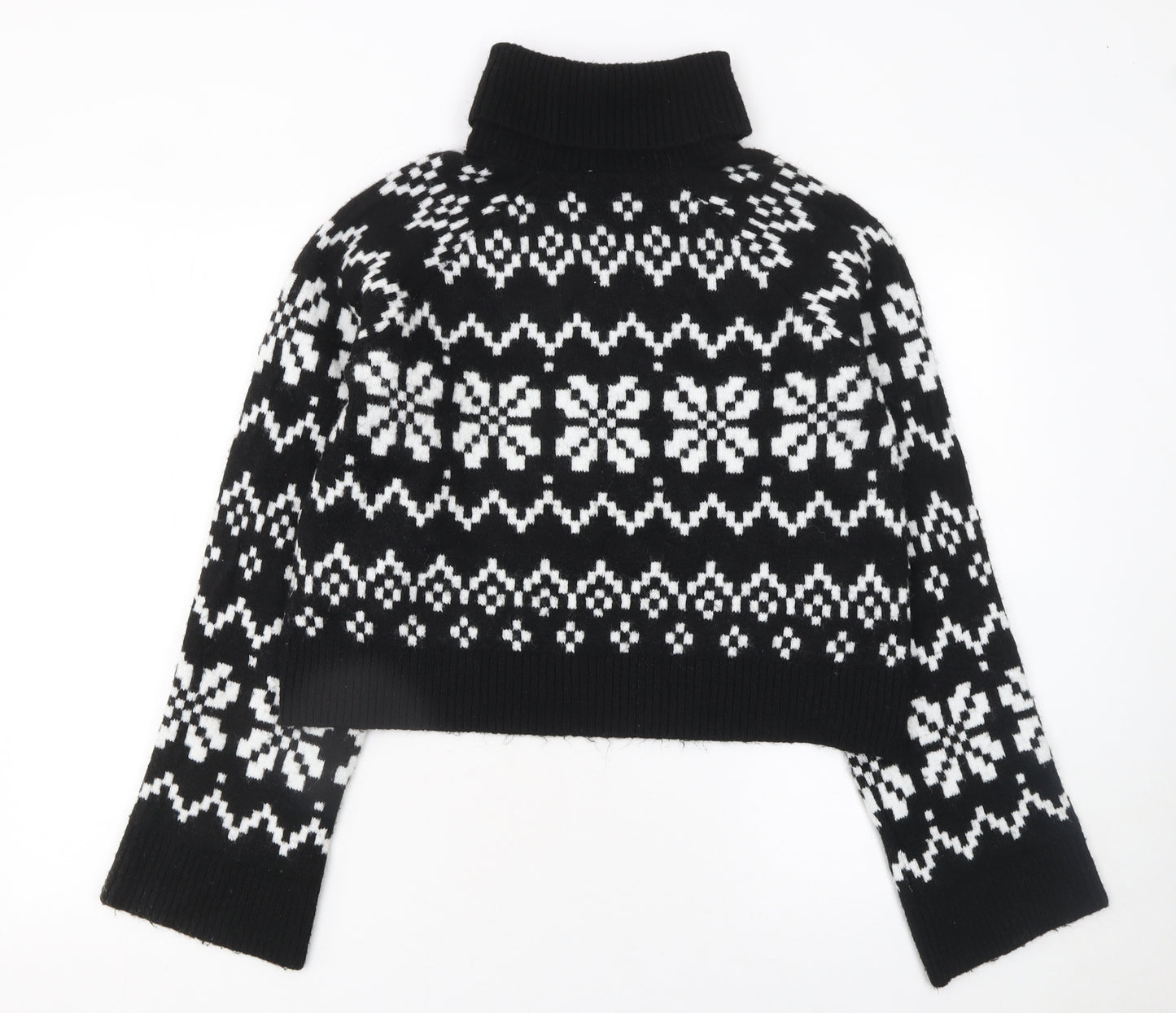 Divided Womens Black Fair Isle Roll Neck Knit Jumper Size 12