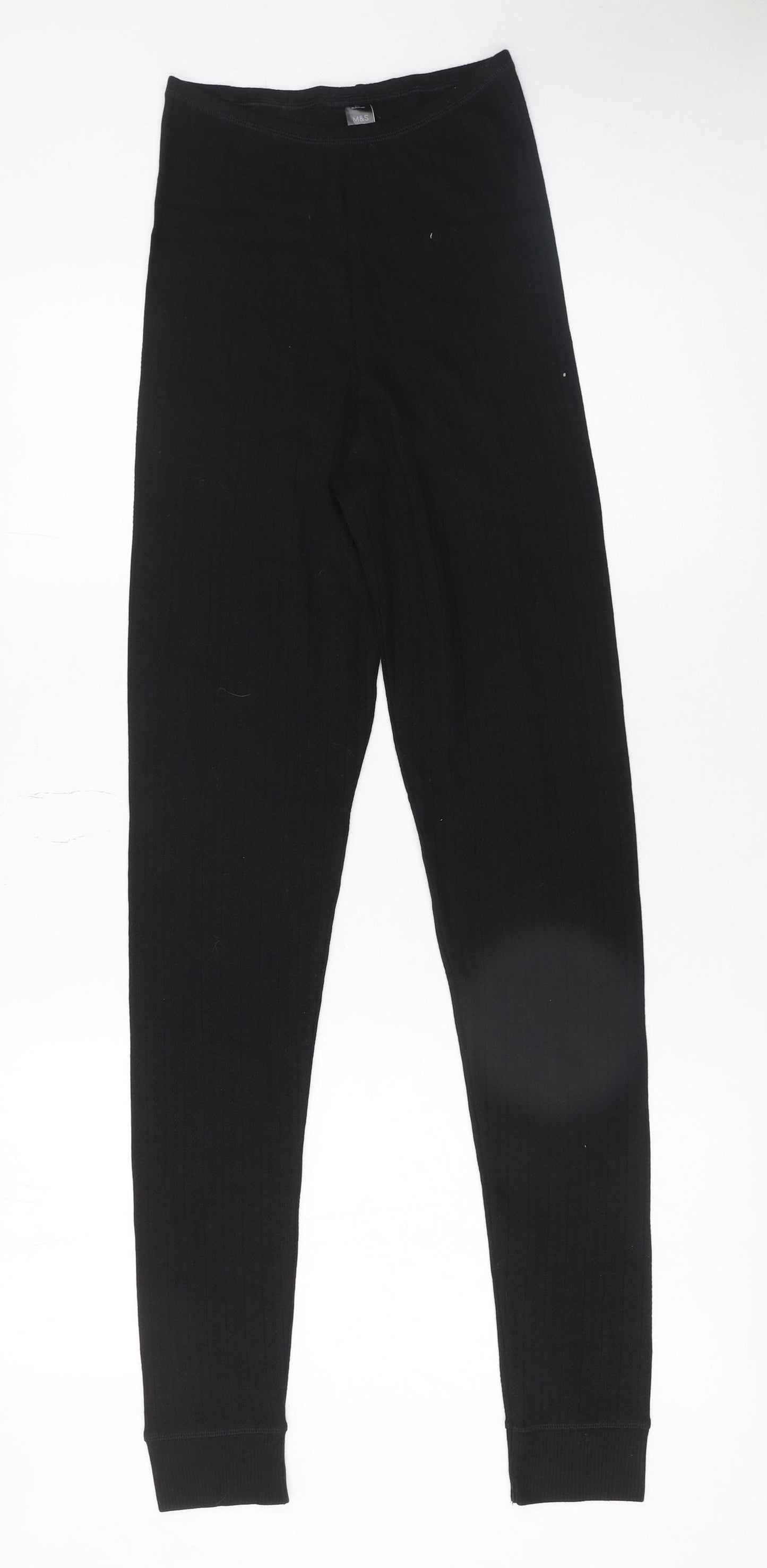 Marks and Spencer Womens Black Size 6 Ribbed Cotton Leggings
