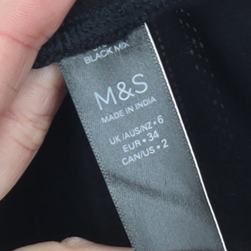 Marks and Spencer Womens Black Size 6 Ribbed Cotton Leggings