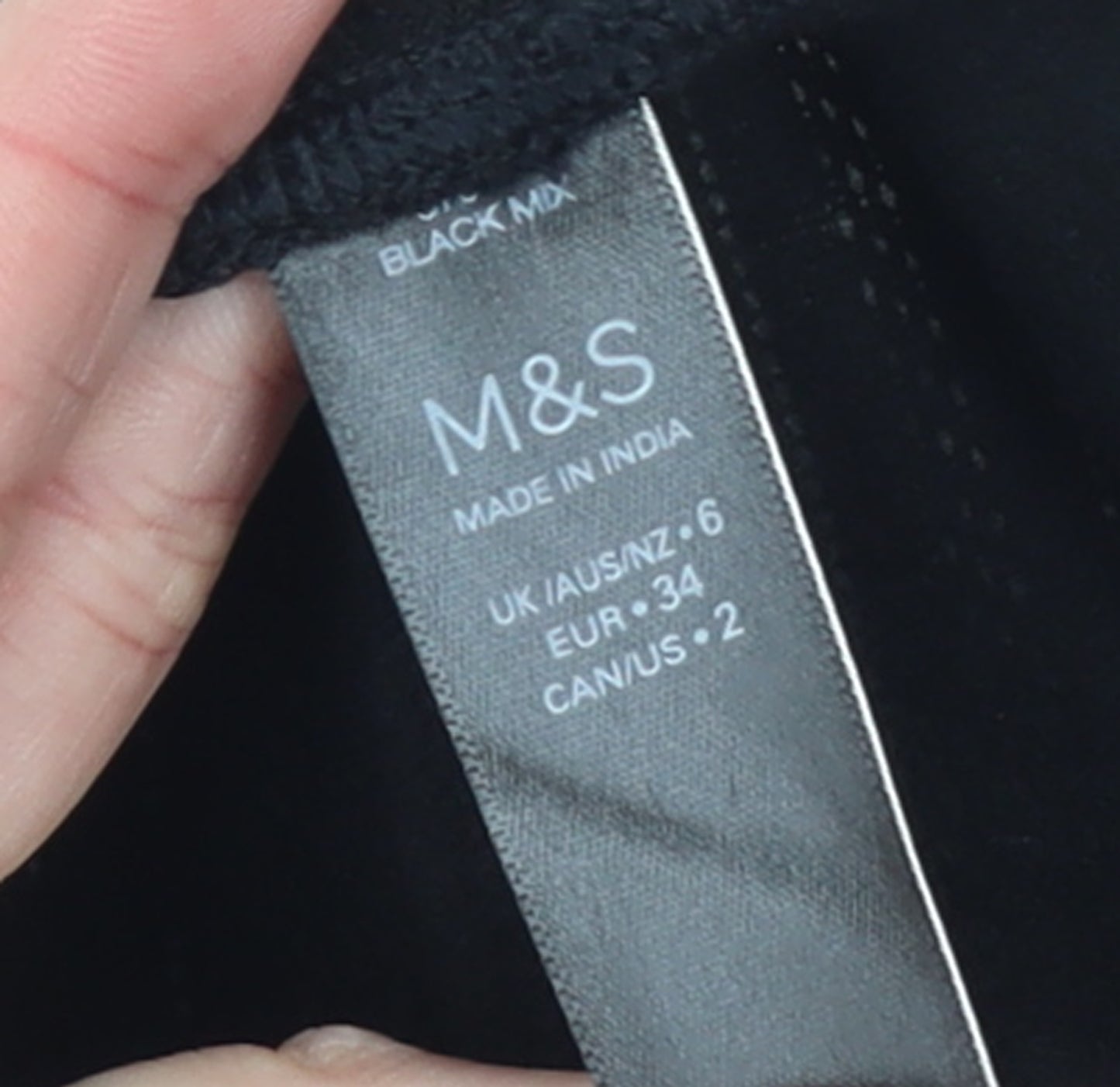 Marks and Spencer Womens Black Size 6 Ribbed Cotton Leggings