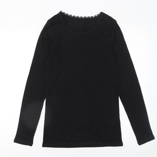 Marks and Spencer Women's Black Long Sleeve Lace Neck Jersey Top Size 14