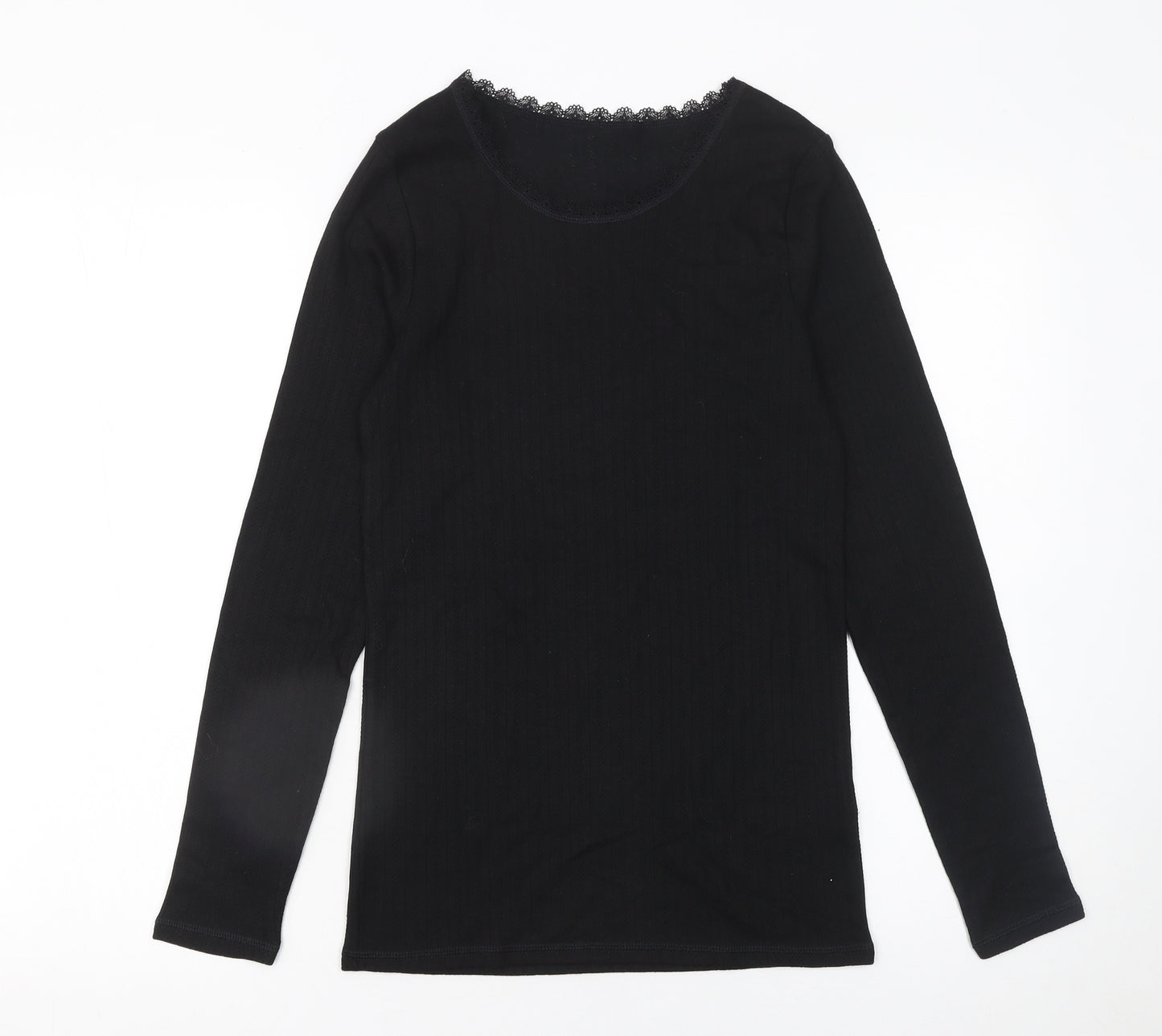 Marks and Spencer Women's Black Long Sleeve Lace Neck Jersey Top Size 14