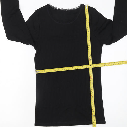 Marks and Spencer Women's Black Long Sleeve Lace Neck Jersey Top Size 14