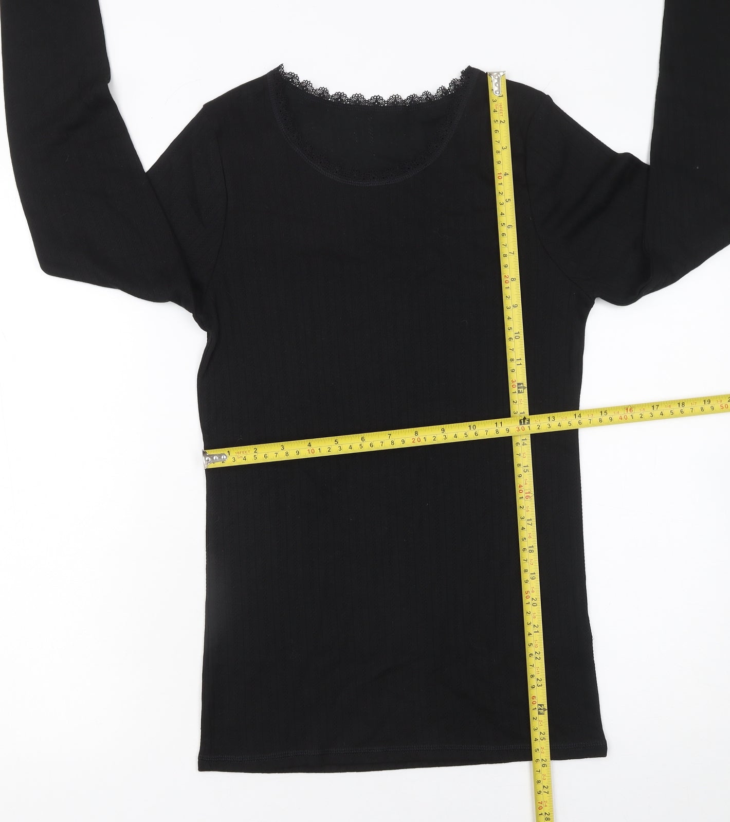 Marks and Spencer Women's Black Long Sleeve Lace Neck Jersey Top Size 14