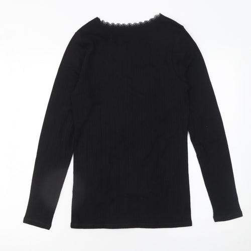 Marks and Spencer Women's Black Long Sleeve Lace Neck Jersey Top Size 14