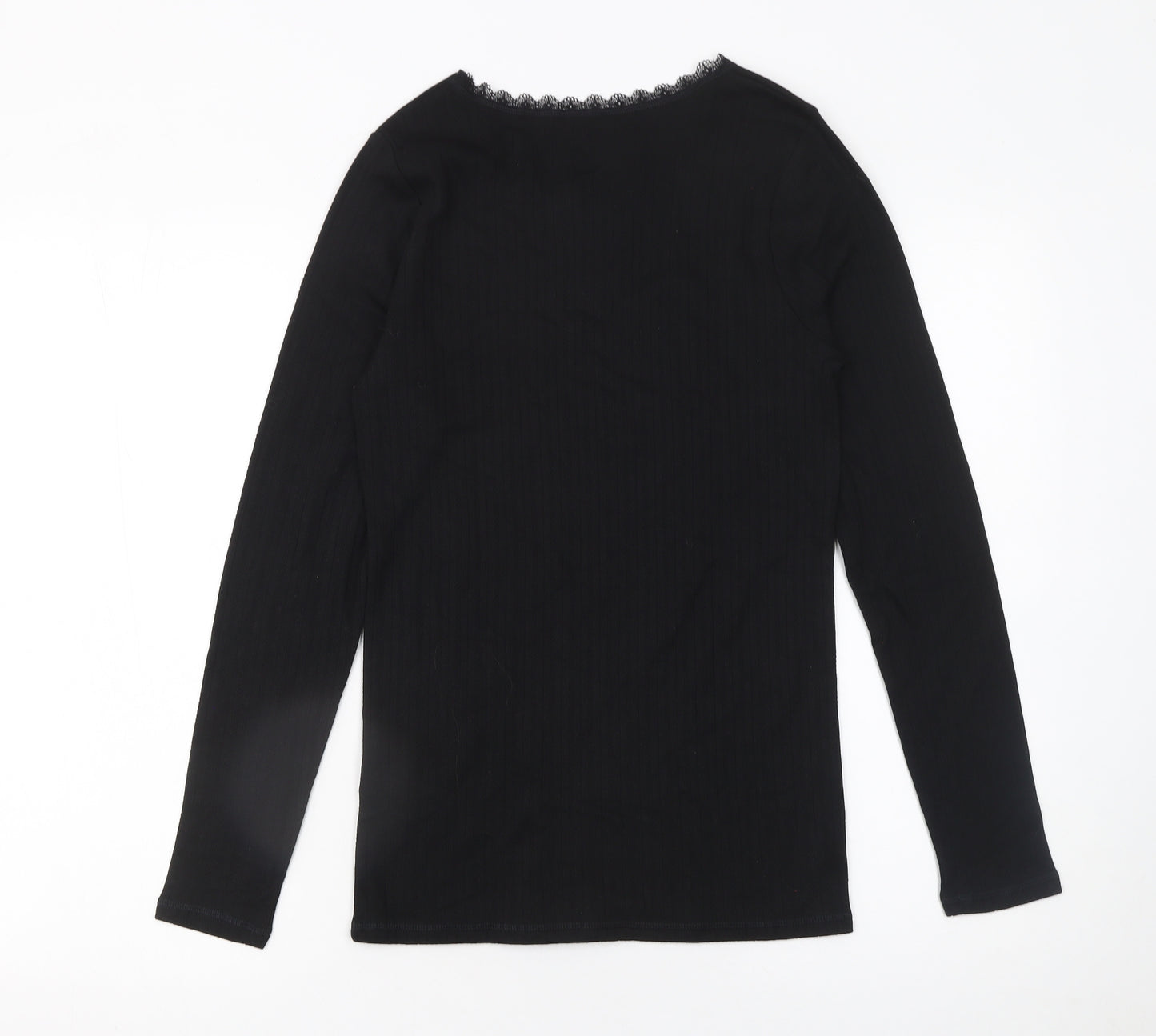 Marks and Spencer Women's Black Long Sleeve Lace Neck Jersey Top Size 14
