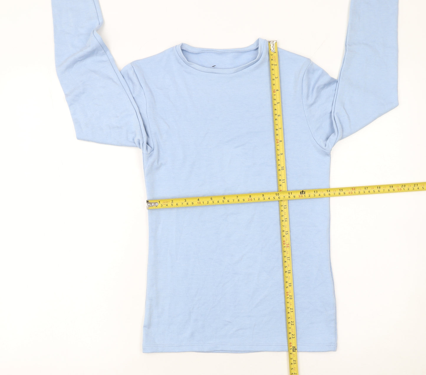 Marks and Spencer Women Blue Long Sleeve Basic Crew Neck T-Shirt Size 14