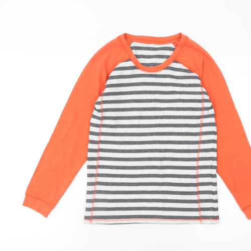 Marks and Spencer Boys Orange & Grey Striped Long Sleeve Cotton T-Shirt 6-7 Years