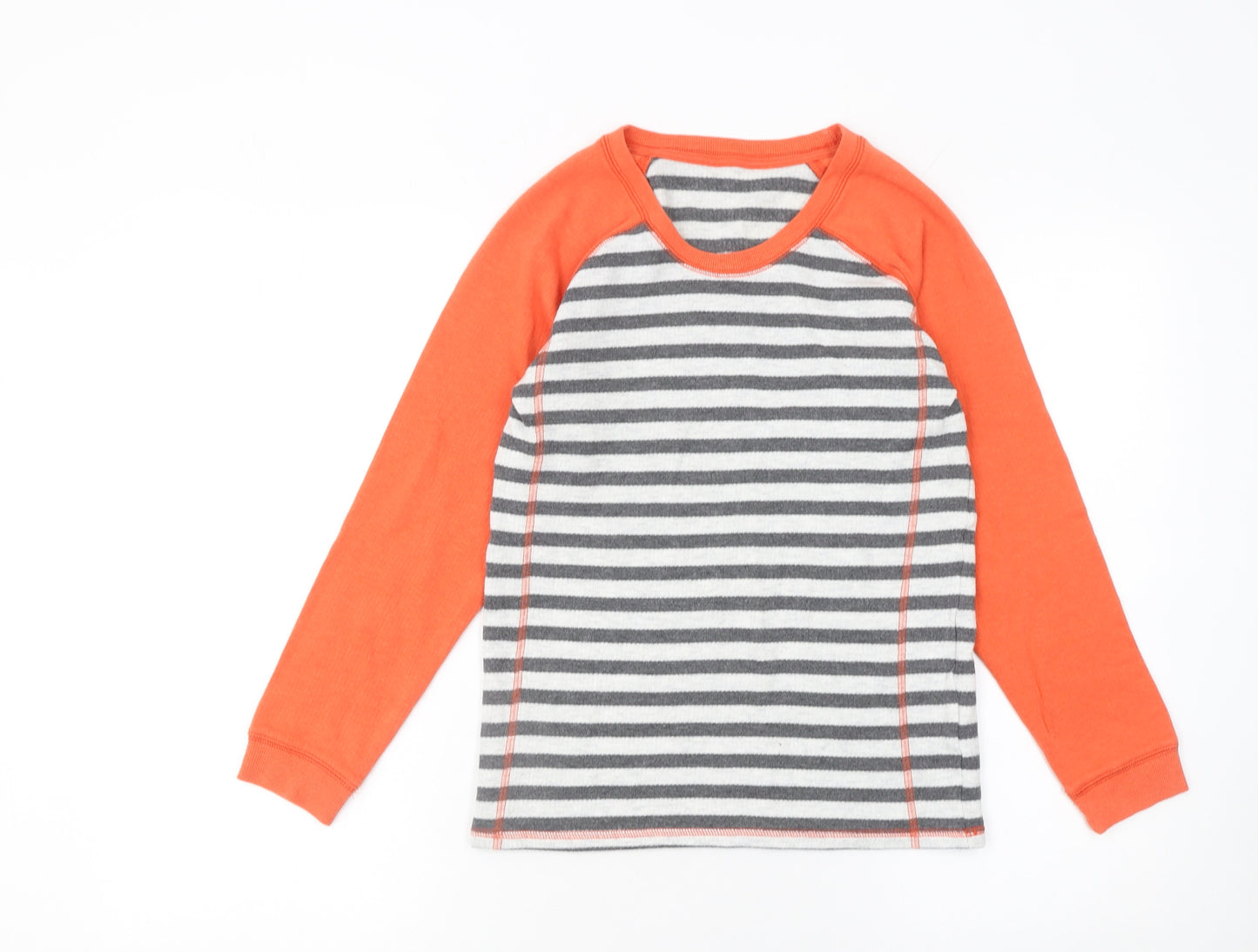 Marks and Spencer Boys Orange & Grey Striped Long Sleeve Cotton T-Shirt 6-7 Years