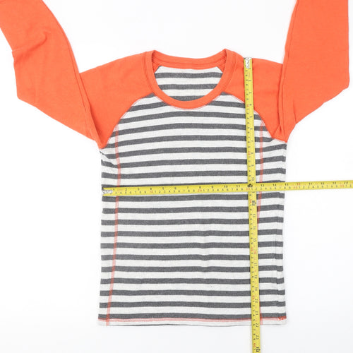 Marks and Spencer Boys Orange & Grey Striped Long Sleeve Cotton T-Shirt 6-7 Years