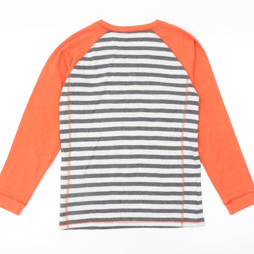 Marks and Spencer Boys Orange & Grey Striped Long Sleeve Cotton T-Shirt 6-7 Years