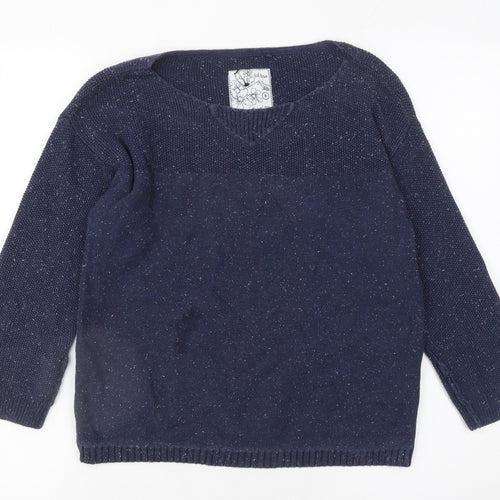 Fat Face Women's Blue Cotton V-Neck Knit Jumper Size 8
