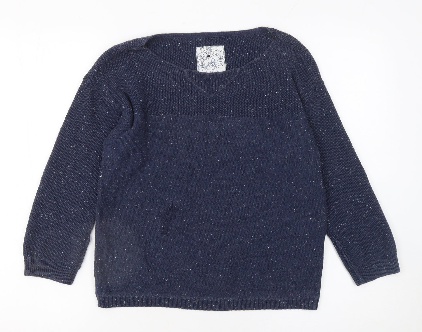 Fat Face Women's Blue Cotton V-Neck Knit Jumper Size 8
