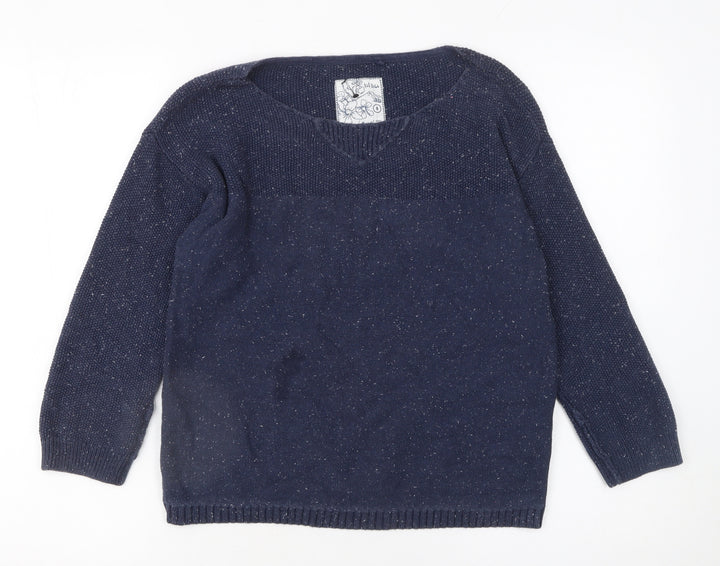 Fat Face Women's Blue Cotton V-Neck Knit Jumper Size 8