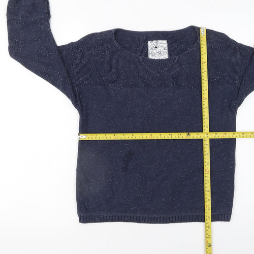 Fat Face Women's Blue Cotton V-Neck Knit Jumper Size 8