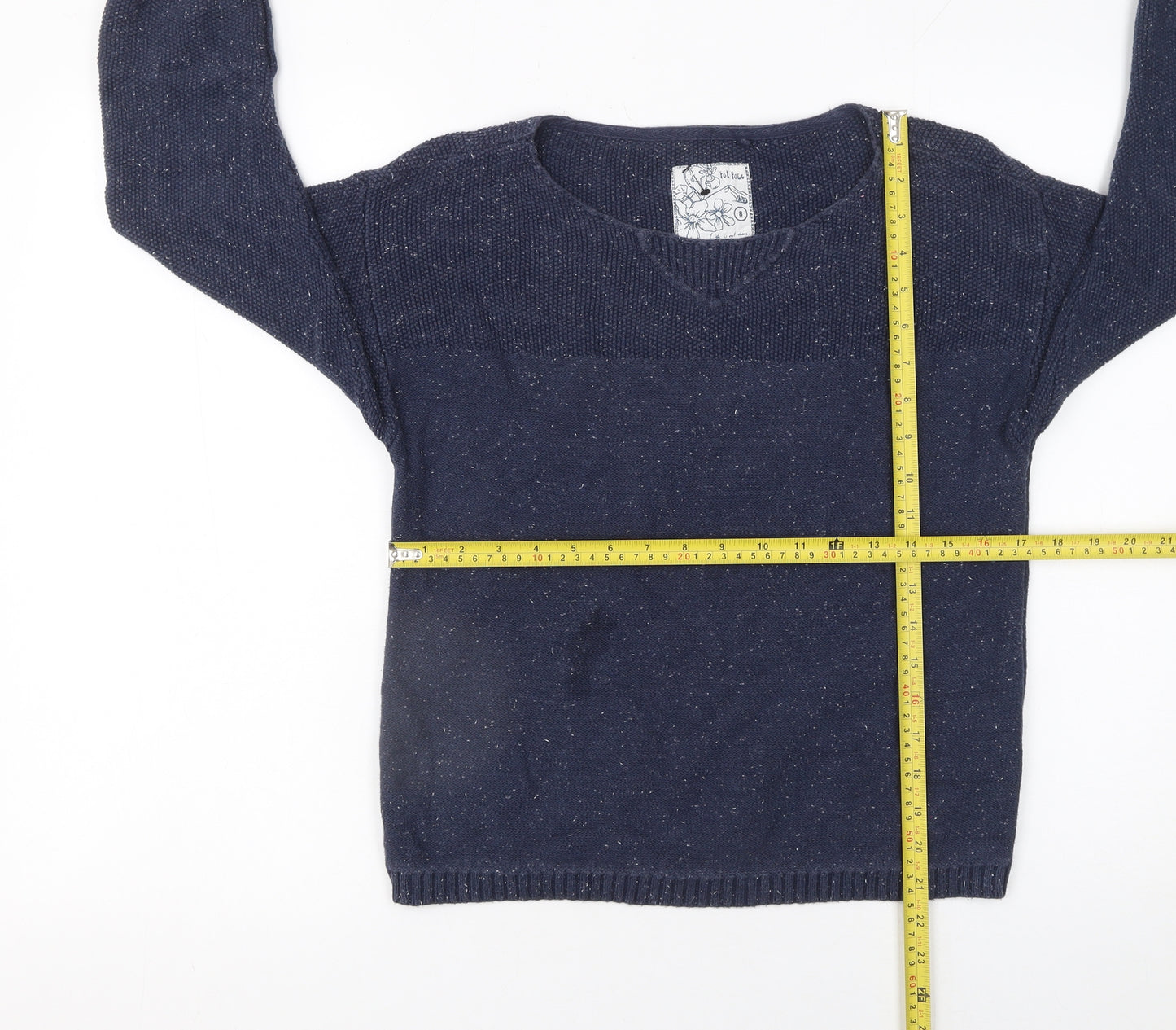 Fat Face Women's Blue Cotton V-Neck Knit Jumper Size 8