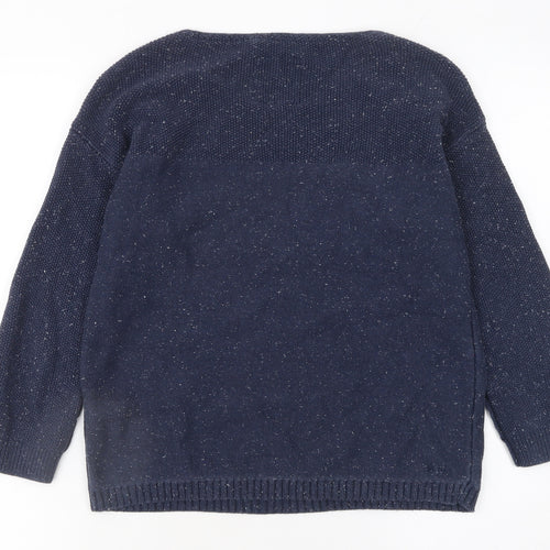 Fat Face Women's Blue Cotton V-Neck Knit Jumper Size 8